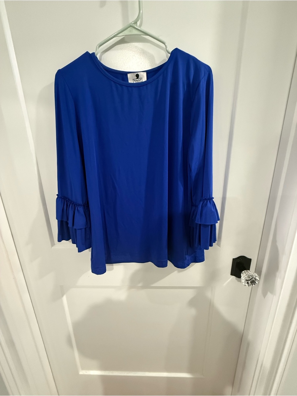 Dainty Jewells Royal Blue Ruffle Sleeve Blouse 3/4 sleeve Size XL